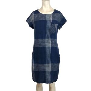 DOWN EAST - WOMEN'S MEDIUM - BLUE SHORT SLEEVE ROUND NECK COTTON DRESS W/POCKETS